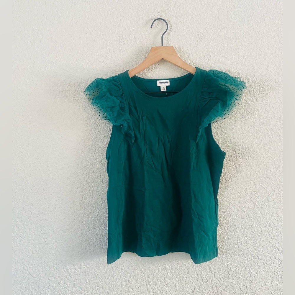 J.Crew Green Tulle Ruffle Top NWT